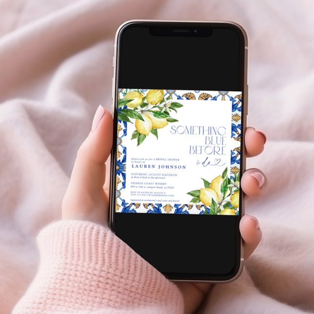 Convites Algo azul limão marroquino Chá de panela QR (Criador carregado)