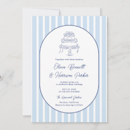 Convites Algo Azul Mão Desenhada Bolo Listra Casamento