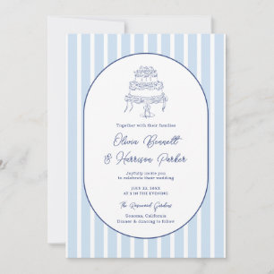 Convites Algo Azul Mão Desenhada Bolo Listra Casamento