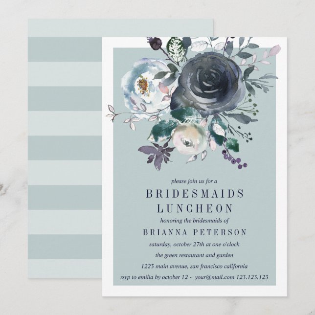 Convites Algo Azul | Peony Flower Bridesmaid Luncheon (Frente/Verso)