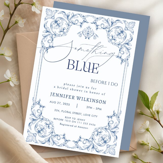 Convites Algo Azul Regência Vintage Chá de Noiva (Something Blue Regency Vintage Bridal Shower Invitation)