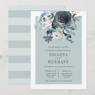 Convites Algo jantar de ensaio azul do casamento da flor de