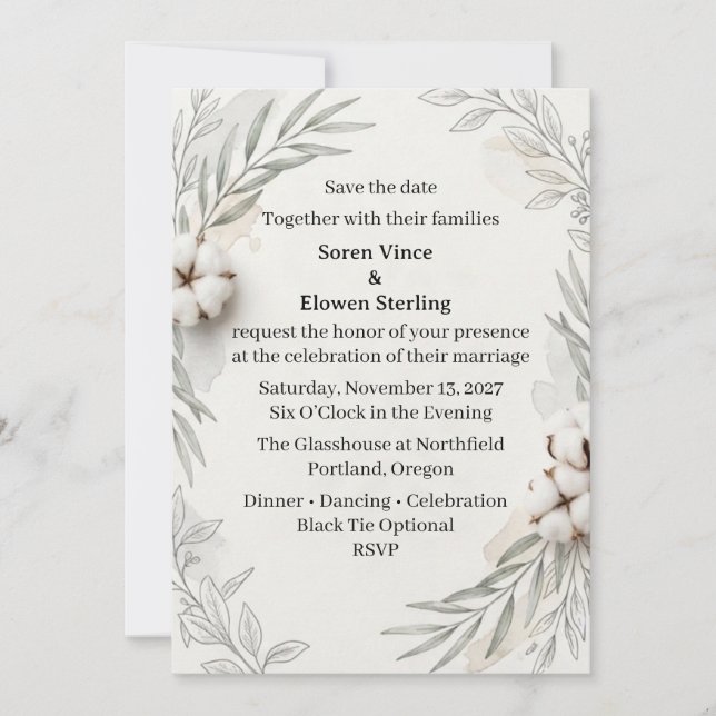 Convites Algodão e Floral Save the Date Casamento  (Frente)