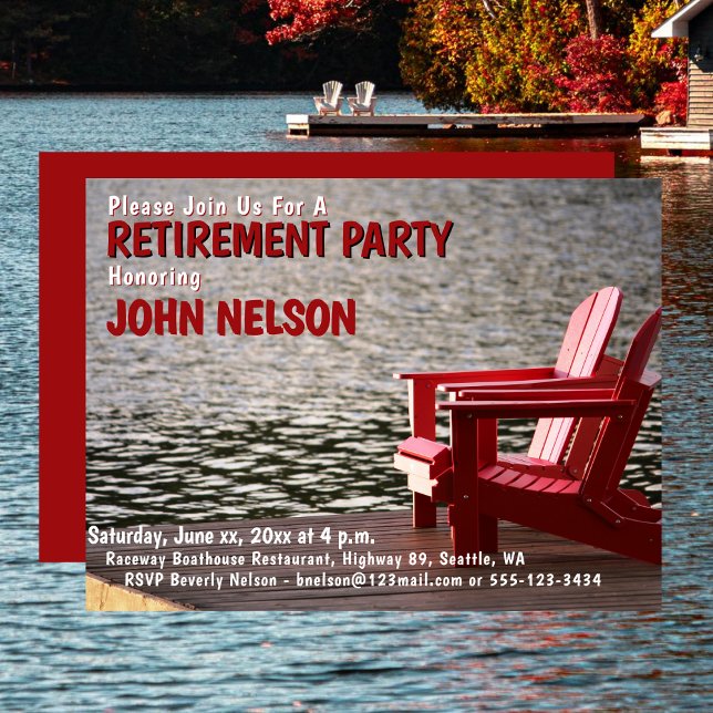Convites Algodão Lakeside Lakeside do Grupo de Reforma (Retirement Party Casual Theme Lakeside Cottage Invitation)