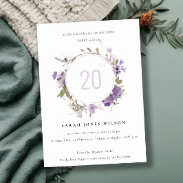 Convites Algodão Meadow Lilac Floral Wreath Aniversário