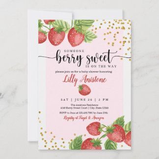 Convites Alguém Berry Sweet Strawberry Chá de fraldas