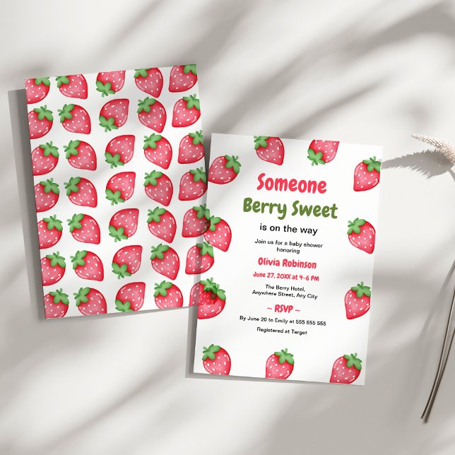 Convites Alguém Morango Doce Chuvinha de Bebê Morango (Someone Berry Sweet Strawberry Baby Shower Invitation )