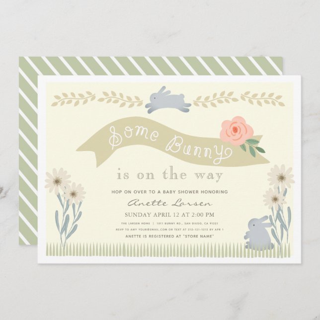 Convites Algum Chá de fraldas Neutro de Gênero Coelho Amare (Frente/Verso)