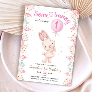 Convites Algum Coelhinho é UM! 1º Aniversário Menina Balão