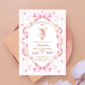 Convites Algum Coelhinho é Um Arco Rosa Xadrez 1º Aniversár
