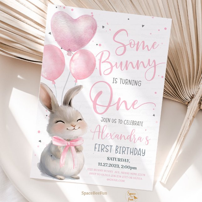 Convites Algum Coelhinho é um Coelhinho de Arco 1º Aniversá (Some Bunny is One, 1st Birthday Invitation, Bow Bunny Birthday, Bunny Theme Party, First Birthday Gi)