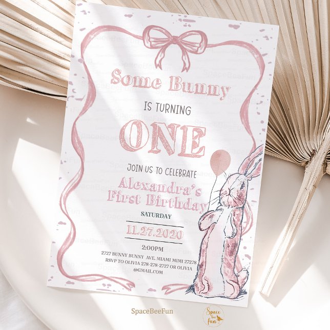 Convites Algum Coelhinho é um e arco Coelhinho da Páscoa Pr (Bunny is One, 1st Birthday Invitation, Easter Bunny, Spring Birthday, Bunny Party, First Birthday In)