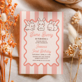 Convites Algum Coelhinho Rosa Pastel Aniversário de 1 Ano M