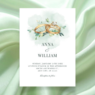 Convites Aliança de casamento verde minimalista