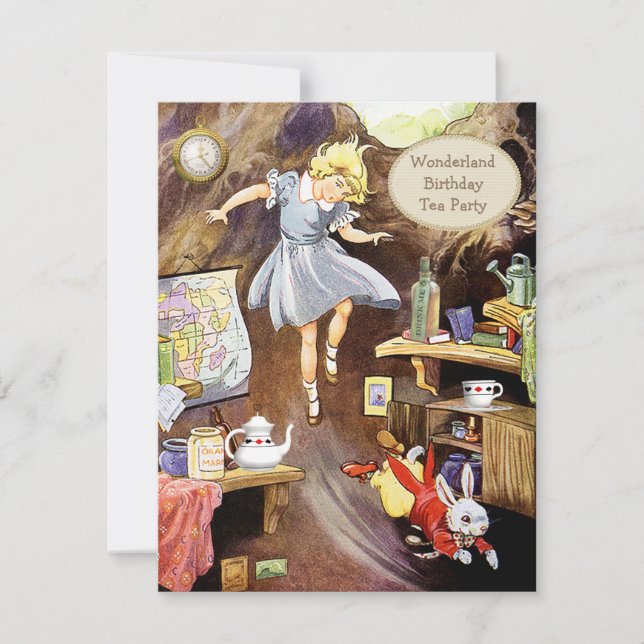 Convites Alice abaixo do tea party do aniversário do furo (Frente)