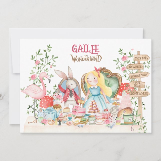 Convites Alice Adventure no Woderland Birthday (Frente)