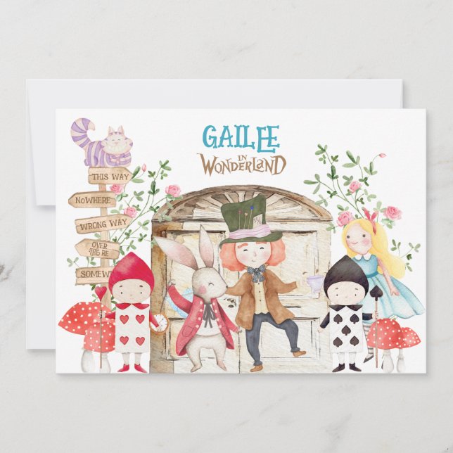 Convites Alice Adventure no Woderland Birthday (Frente)