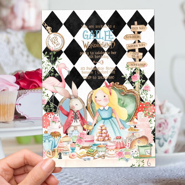 Convites Alice Adventures em Woderland Birthday Tea Party (Criador carregado)