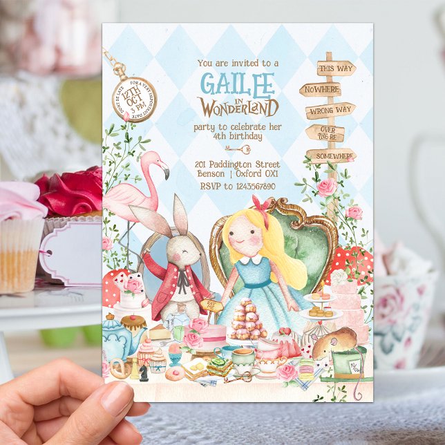 Convites Alice Adventures em Woderland Birthday Tea Party (Criador carregado)