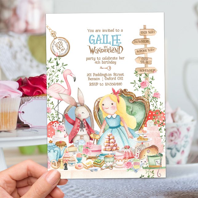 Convites Alice Adventures em Woderland Birthday Tea Party (Criador carregado)