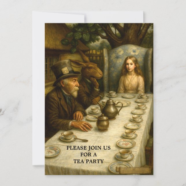 Convites Alice At Mad Hatter Tea Party Template (Frente)