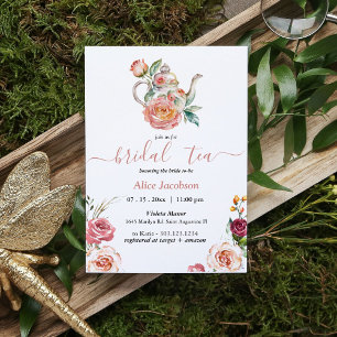 Convites ALICE Blush Floral Bridal Tea Party BrunChá