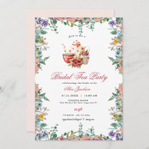 Convites ALICE Blush Floral Bridal Tea Party BrunChá