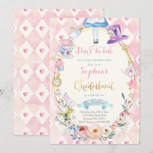 Convites Alice Floral Rosa Em Uma Festa De Aniversário Do T