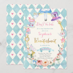Convites Alice Floral Rosa No País Das Maravilhas, Festa D