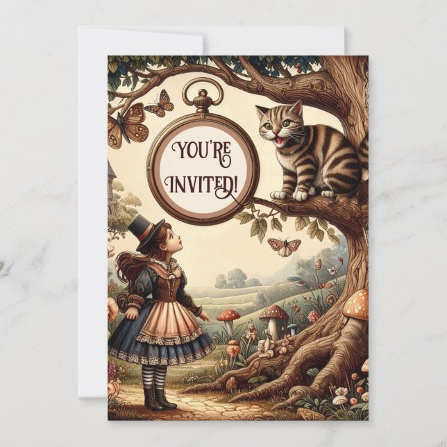 Convites Alice & Gato de Cheshire: Fantasia Caprichosa do P (Frente)
