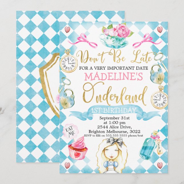Convites Alice In Onederland primeiro aniversario Invite (Frente/Verso)
