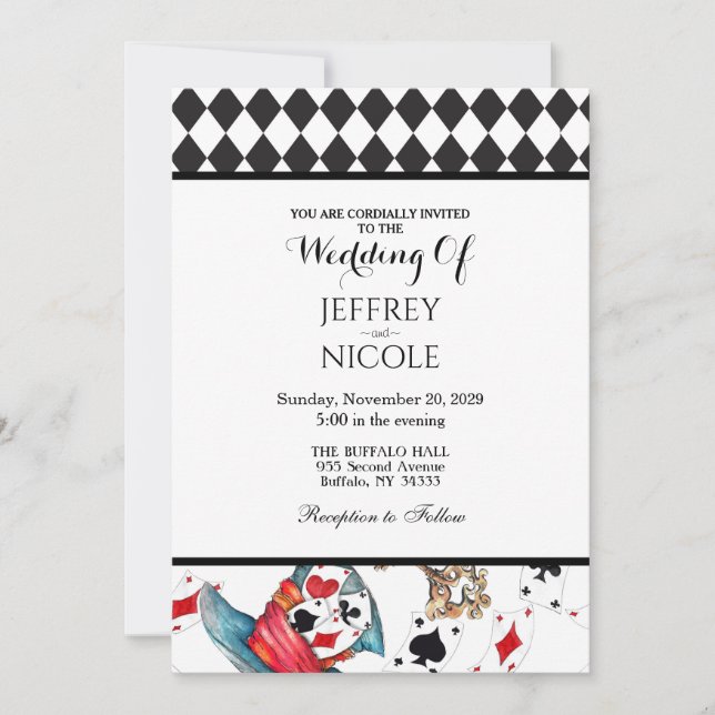 Convites Alice in Wonderland Checkered Wedding Invitation (Frente)