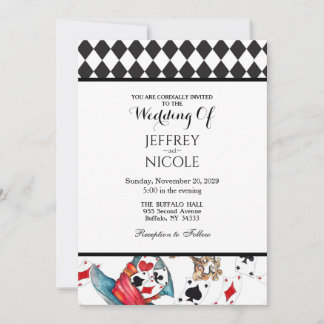 Convites Alice in Wonderland Checkered Wedding Invitation