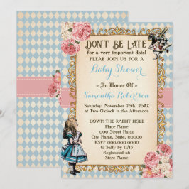 Convites Alice in Wonderland Pink Flowers Baby Shower