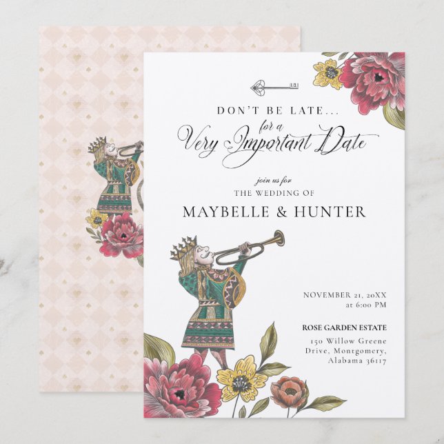 Convites Alice In Wonderland Royal Knave of Heart Fairytale (Frente/Verso)