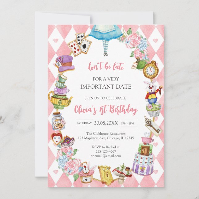 Convites Alice in Wonderland Tea Party Birthday Invitation (Frente)