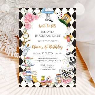 Convites Alice in Wonderland Tea Party Birthday Invitation
