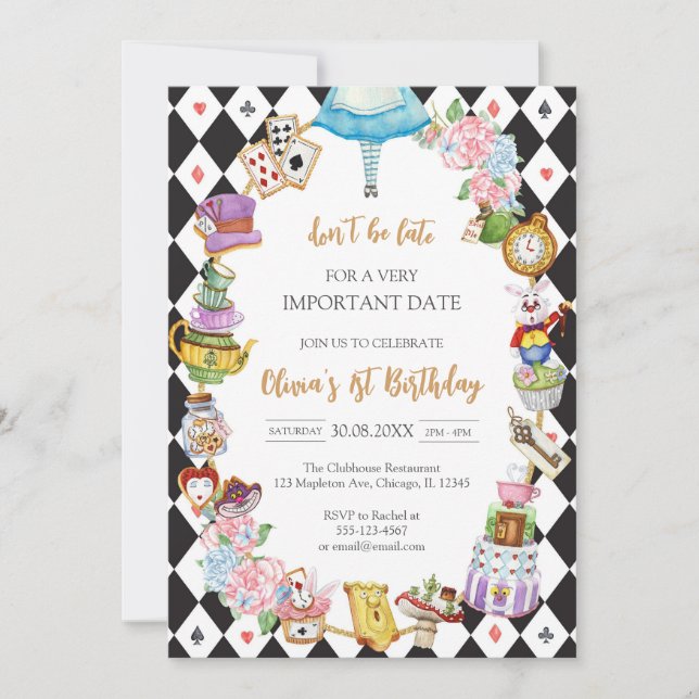 Convites Alice in Wonderland Tea Party Birthday Invitation (Frente)
