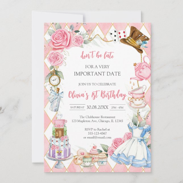 Convites Alice in Wonderland Tea Party Birthday Invitation (Frente)