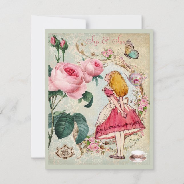 Convites Alice lunática no sorvo da colagem do país das (Frente)