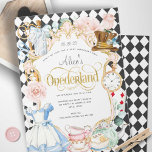 Convites Alice mad hatter maravilha da terra primeiro anive<br><div class="desc">Primeiro aniversario de Alice no Onederland Tea convite de festas rosa e menta. Este bonito convite para o primeiro aniversário é perfeito para qualquer alice no tema de aniversário da festa do chá de ódio louco em Maravilderland.</div>