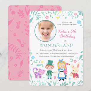 Convites Alice na festa de aniversário do país das