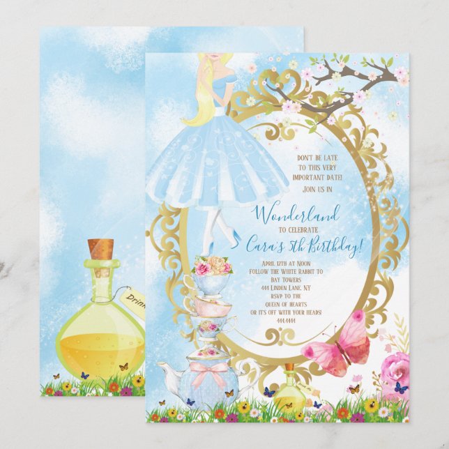 Convites Alice na festa de aniversário do país das (Frente/Verso)