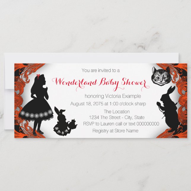 Convites Alice no Chá de fraldas da Terra Maravilha (Frente)