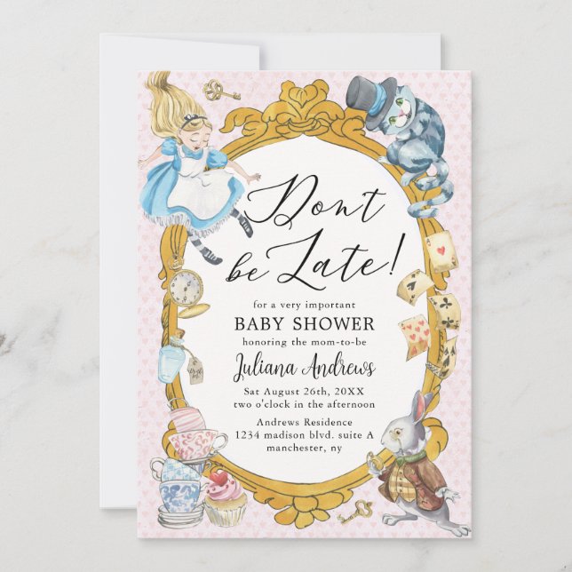 Convites Alice no Chá de fraldas Whimsical do País das Mara (Frente)