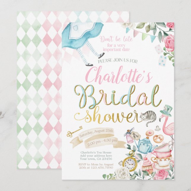 Convites Alice no Chá de panela da Terra Maravilha (Frente/Verso)