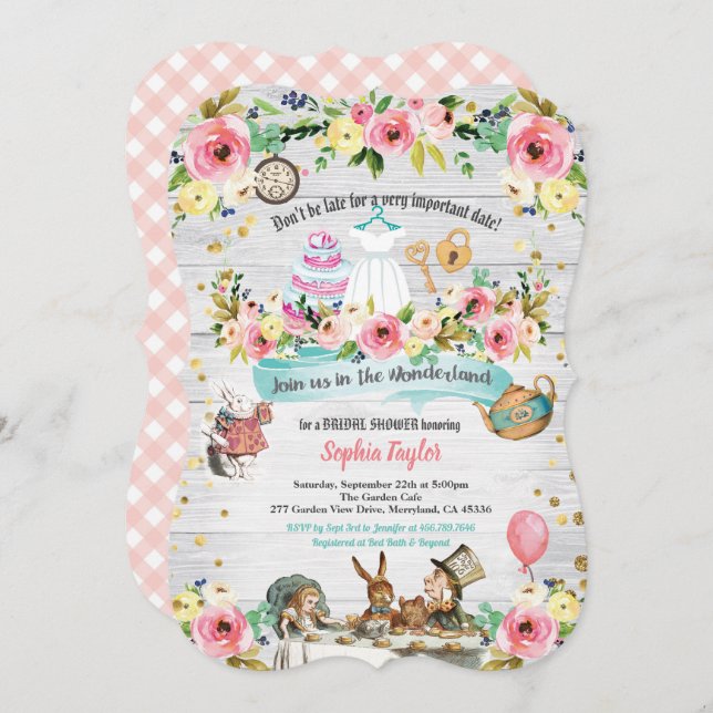 Convites Alice no chá de panela da Terra Maravilha (Frente/Verso)