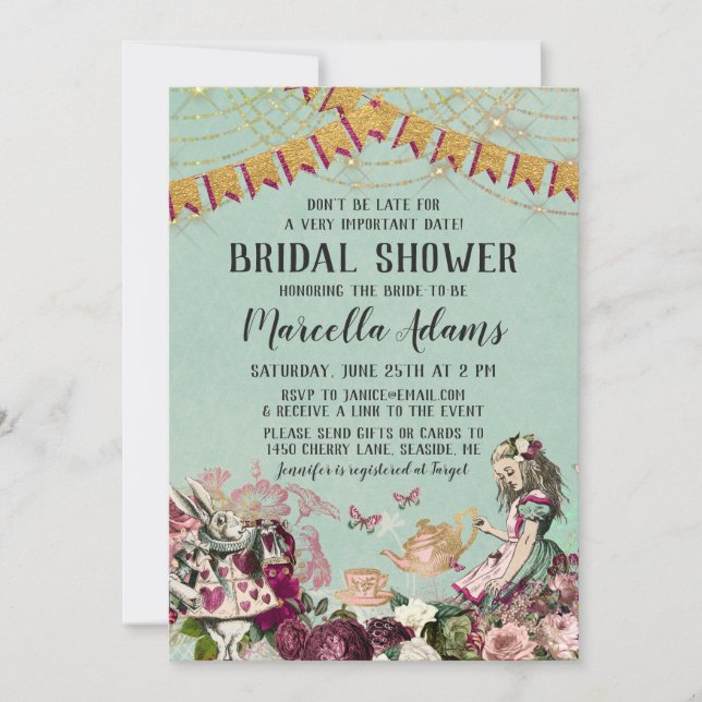 Convites Alice no Chá de panela Virtual do País das Maravil (Frente)