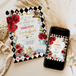 Convites Alice no Chá Rosa vermelha de Onederland