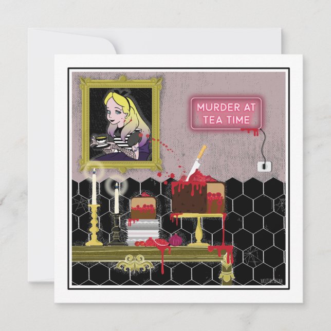 Convites Alice no Halloween, na maravilha do chá (Frente)